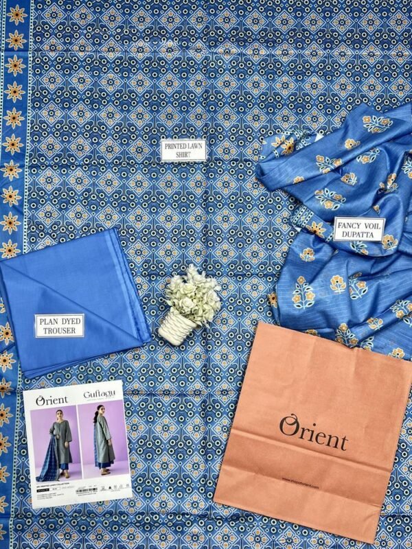 3 Pcs Women's Unstitched Lawn Printed Suit - Image 2