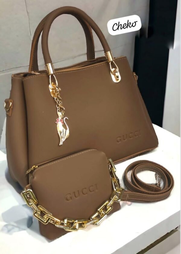 Girls PU Leather Plain Hand Bag Set - Image 2