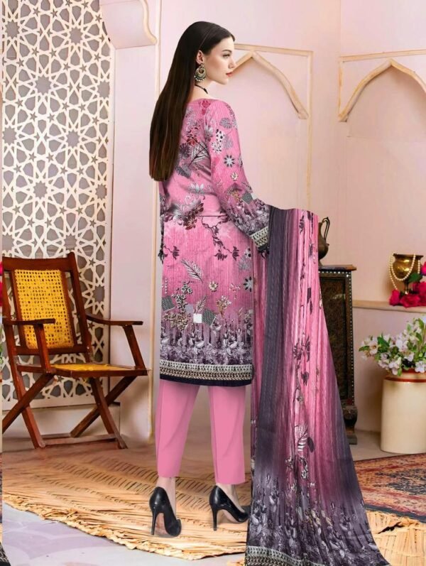 3 Pcs Women's Unstitched Lawn Embroidered Suit - Image 2